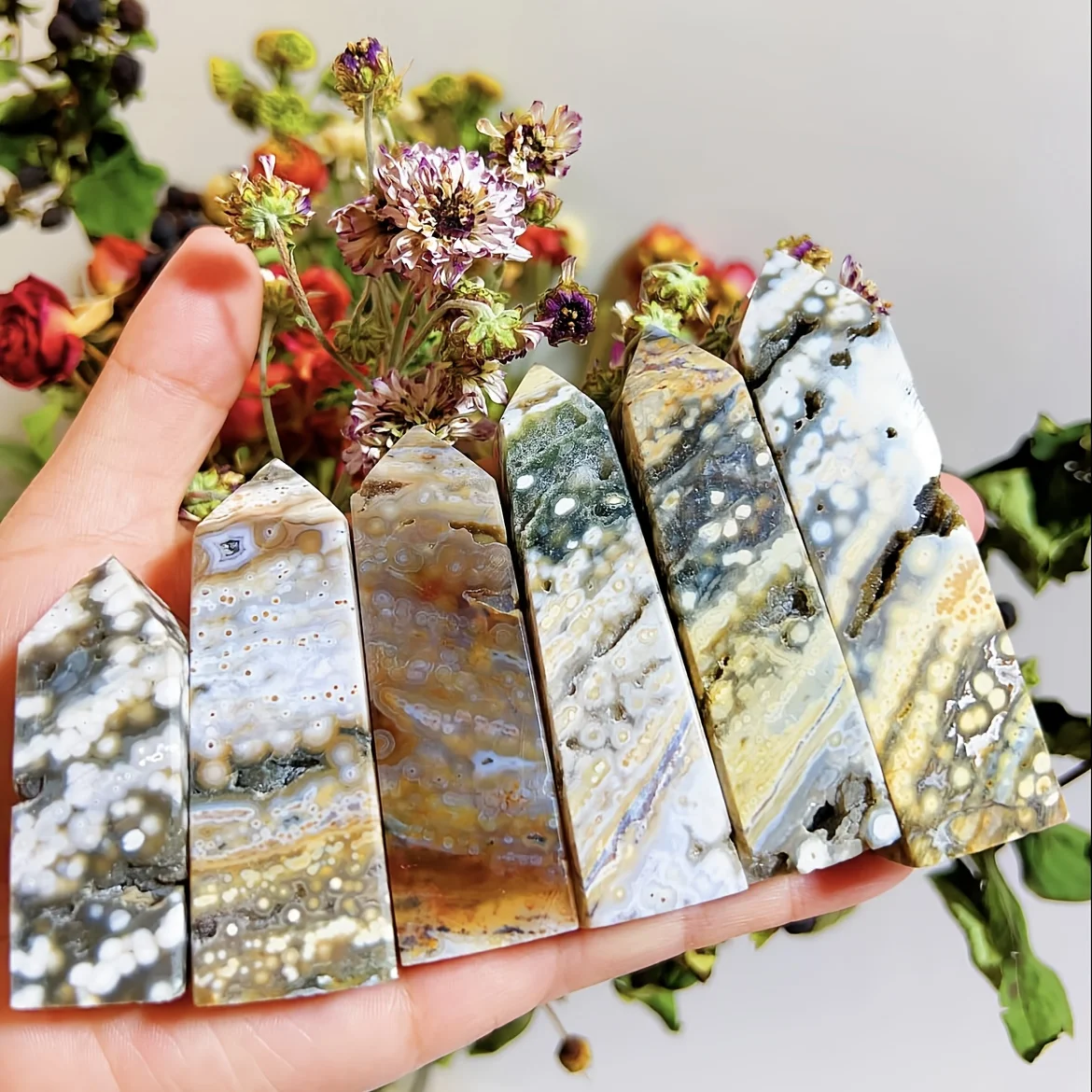 1PC Unique Ocean Jasper Tower - Crystal Mineral Collection, Perfect Gift for Crystal Lovers, Home Decor, Crystal Collections