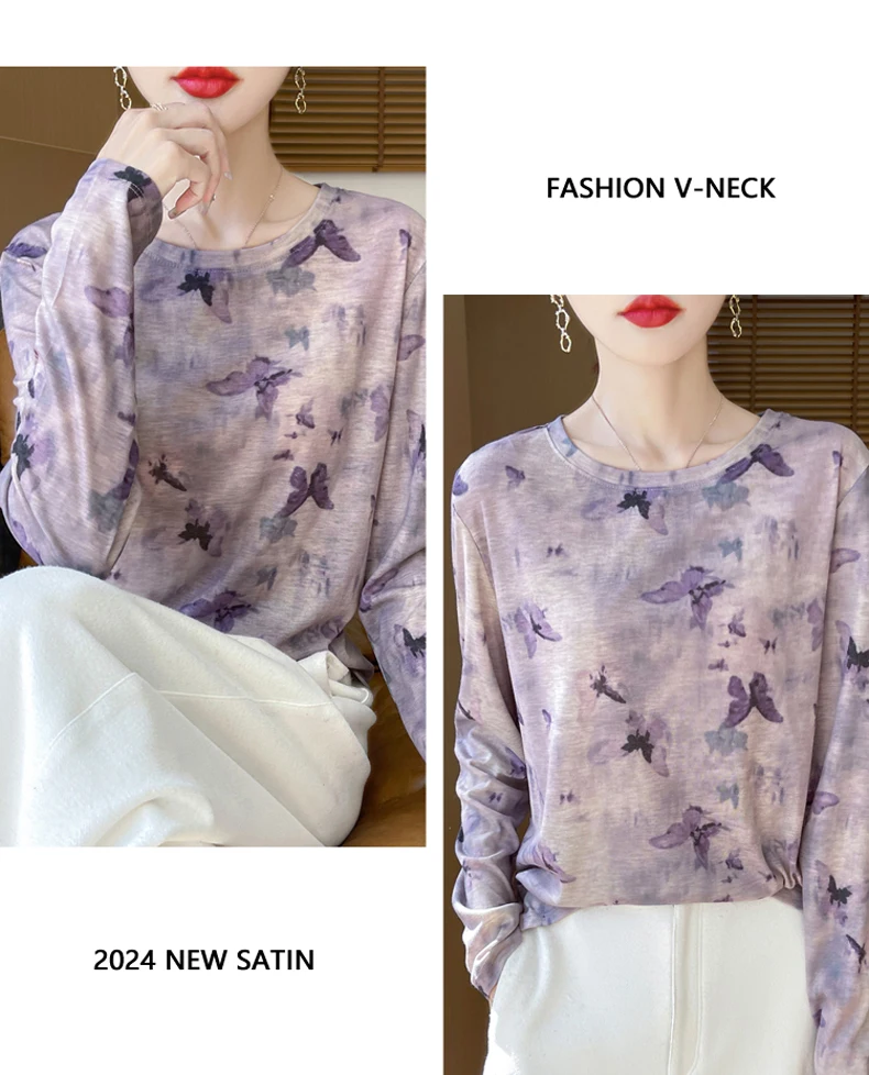 2025 New Summer Thin Silk Knitted Short-sleeved T-shirt Women's Sleeveless Wool Loose Printed T-shirt