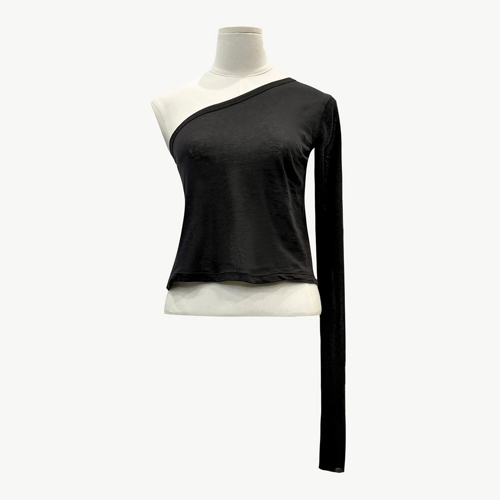 

Женская футболка из смесового хлопка с открытыми плечами, облегающая, стильная и элегантная, с асимметричным вырезом, базовый топ, новинка весны 2026, Y2K