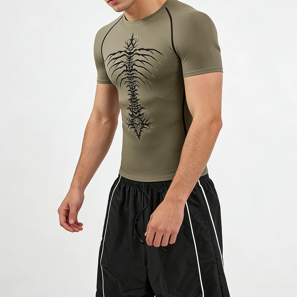 طقم ملابس رياضية صيفية للرجال برباط الخصر سروال طويل متعدد الألوان "هيكل عظمي" نمط طباعة في الهواء الطلق متاح للجري #5