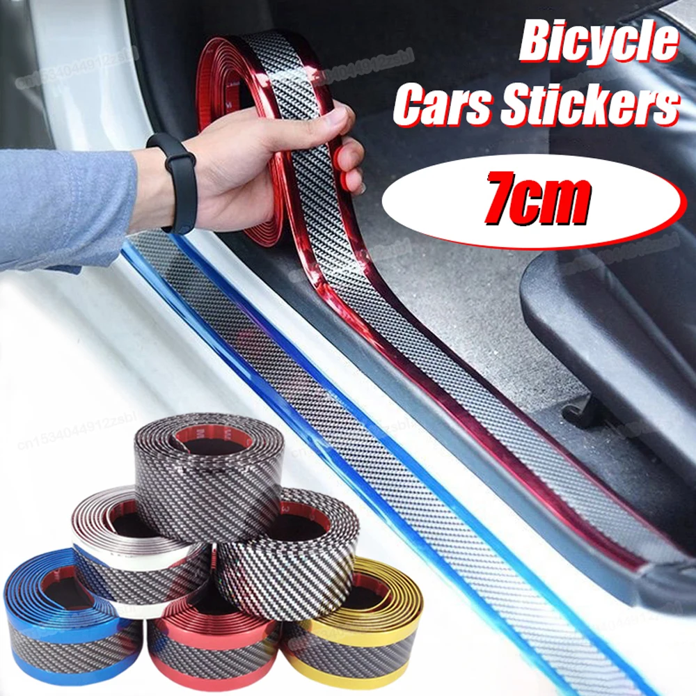

7 см велосипедные автомобильные наклейки автомобильный порог полоса велосипедный руль наклейки из углеродного волокна против царапин наклейка на порог
