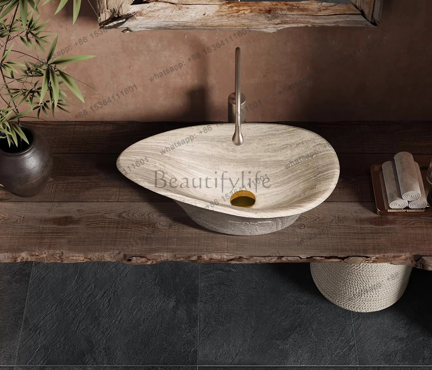 Medieval style rice yellow rice white cave stone platform washbasin bathroom B & B villa club hotel