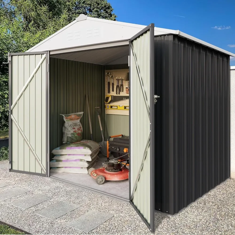 

Metal Outdoor Storage Shed 8FT x 6FT, Steel Utility Tool Shed Storage House with Door & Lock, Metal Sheds for Backyard Garden