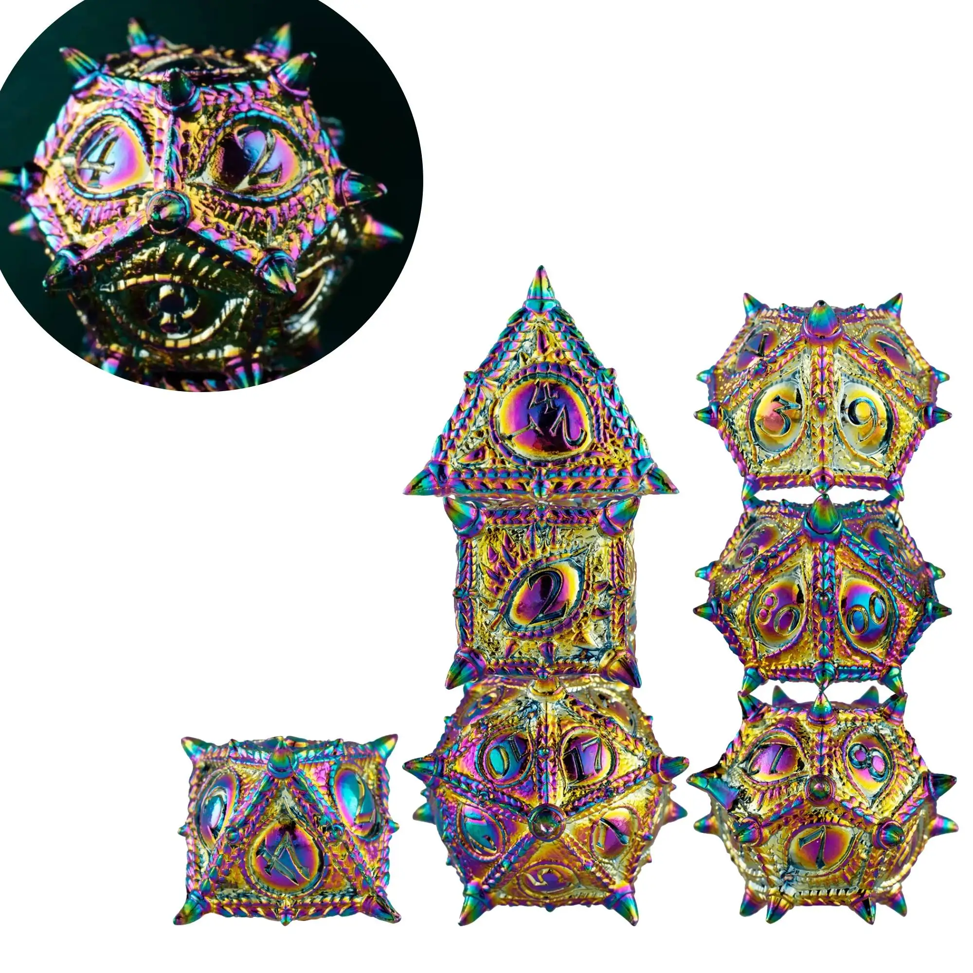 

Красочные игральные кости, металлические кости с острыми краями, кубические кости для Dungeons and Dragons, вентилятор, настольные ролевые игроки, набор металлических игральных костей DND Dragon