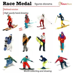 Painted Miniatures 1/64 1/87 Ski Athlete Figure Model Mini Doll Snow Scene Winter Sport Diorama Creative Prop Display Collection