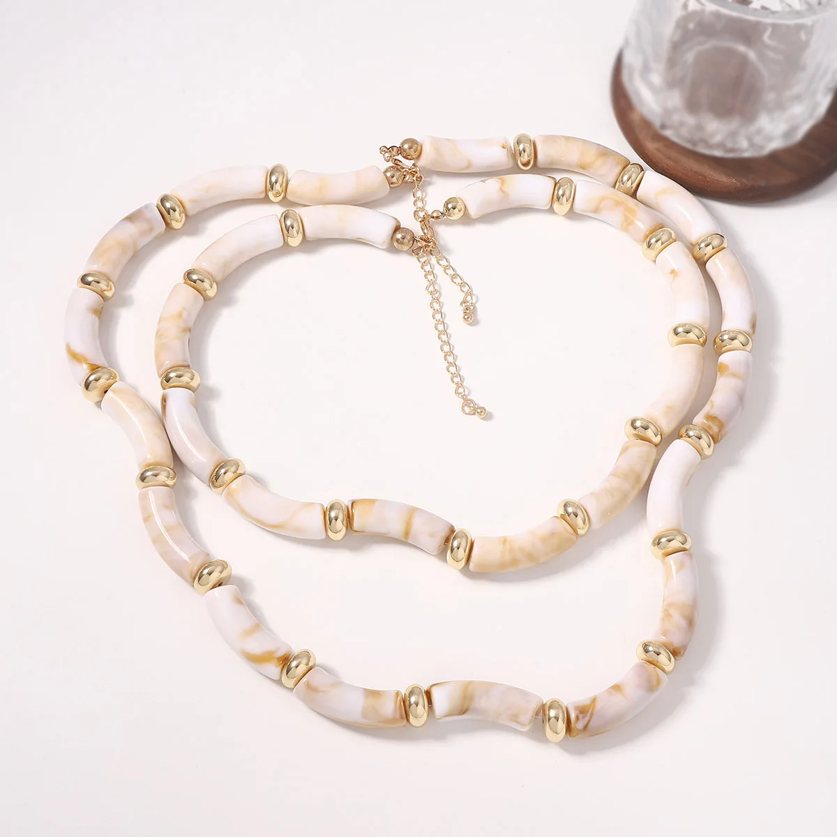 2Pcs/set ZAA Double Layered White Irregular Bamboo Joint Resin Choker Necklace for Women Vintage Statement Jewelry on the Neck