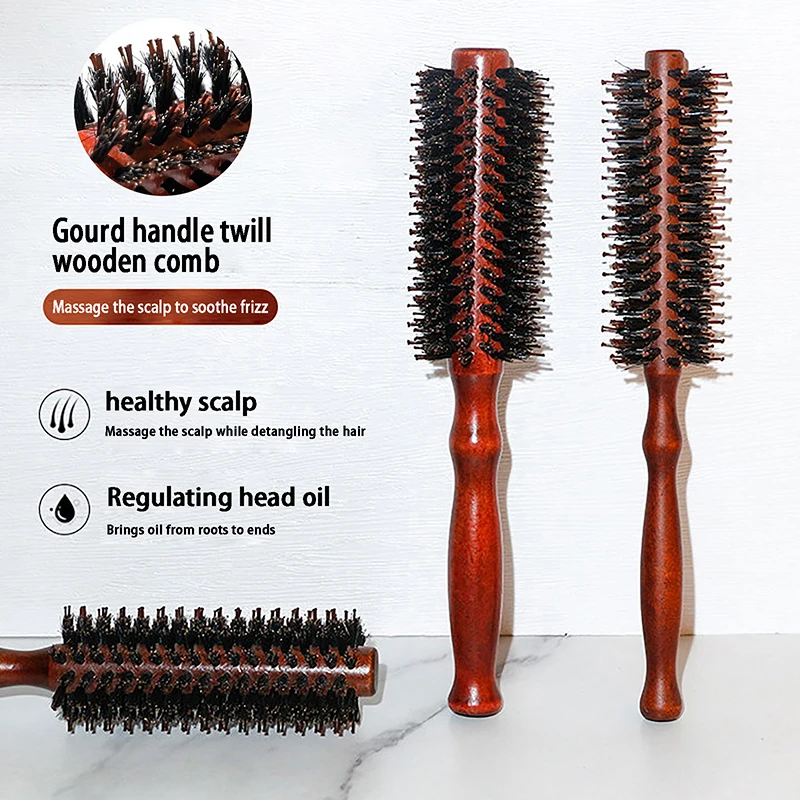 

Anti Static Wood Boar Bristle Hair Round Brush Hairdresser Styling Tools Teasing Brush For Hair Curly Comb Hair Brush