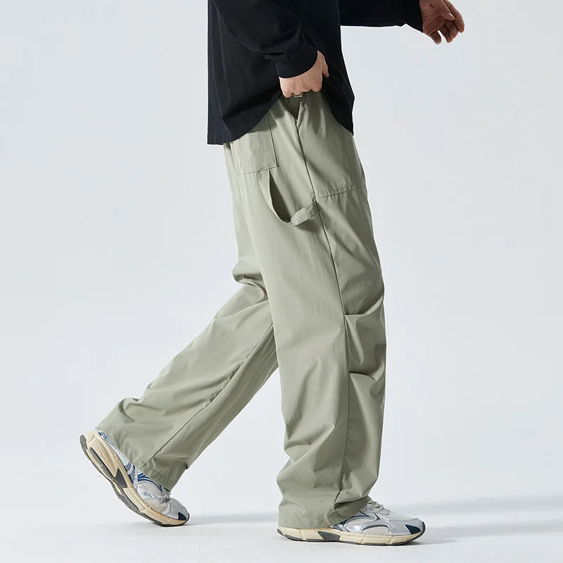 Men\'s Retro High Streetwear Cargo Pants Men Loose Straight Casual Sweatpants Joggers Summer Thin Men Trousers Hip Hop Male Pant