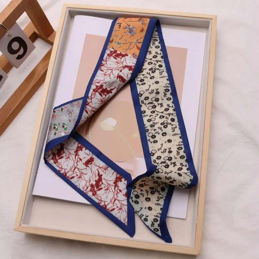 

Fashion Luxury Floral Silk Scarf Long Retro Hair Band Flower Pattern Polyester Silk Scarves