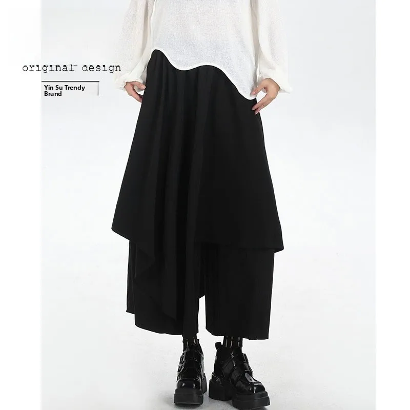 

Dark Style Japanese Loose Maternity Pants Asymmetrical High Waist Elastic Waistband Casual Trousers for Women Autumn 2025