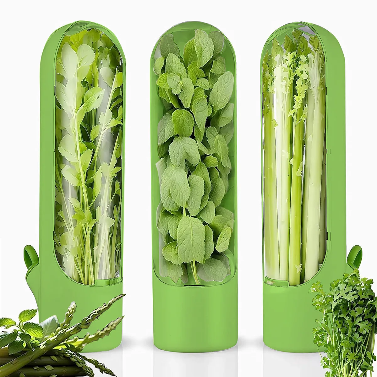 

3pcs Herb Keeper Vegetable Saver Storage Container Fresh Herb Saver Pod for Cilantro Mint Parsley Asparagus Kitchen Supplies