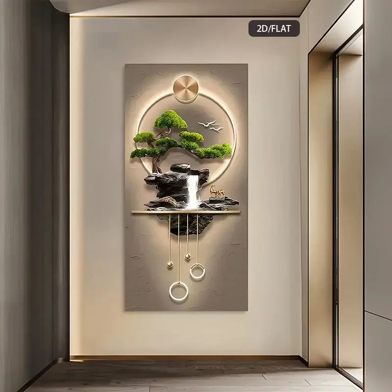 1pc (No frame),2D Flat, 1pc Majestic Potted Waterfall & Moonlit Forest Canvas Art Print - 27.5x55.1 Inch Unframed Modern Canvas