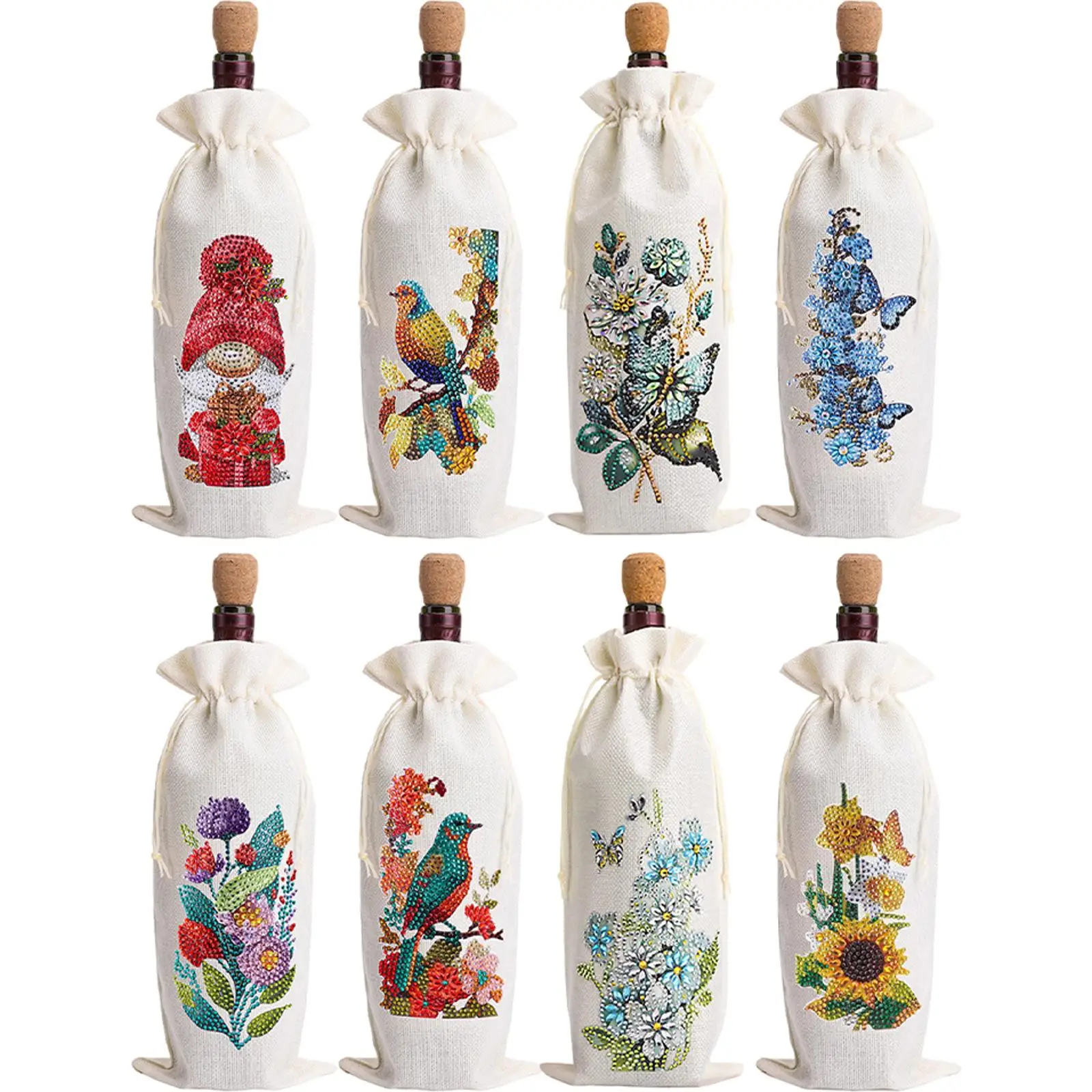 

4pcs DIY Diamond Painting Wine Bag Kit Multi-Purpose Wine Champagne Decorative Bag Rhinestones Wine Wrapping Bag for Christmas