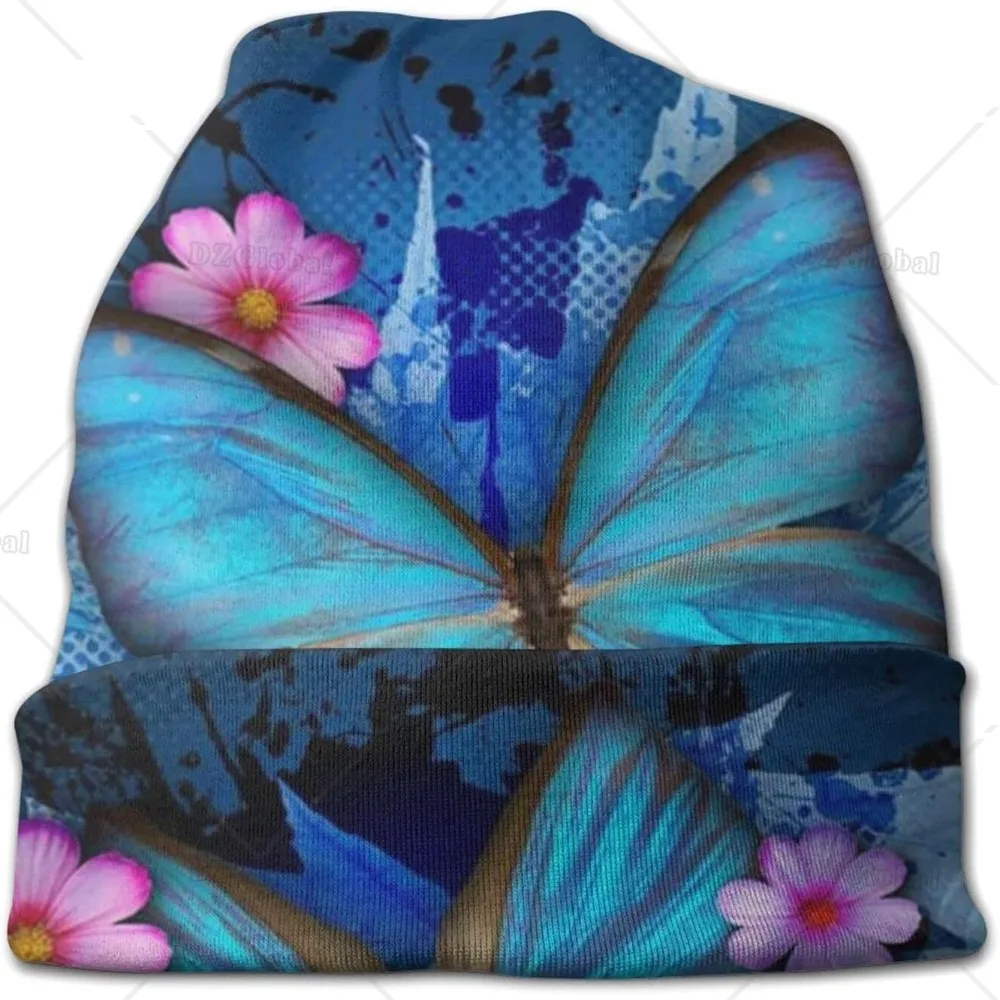 Pretty Butterfly with Flowers Baggy Slouchy Beanie Chemo Hat Cancer Headwear Knitted Hats Scarf Nightcap for Women Men