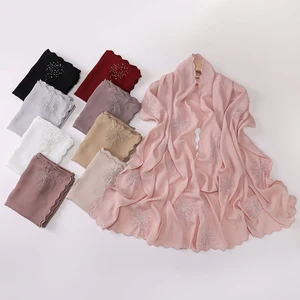 Plain Wrinkle Rhinestone Butterfly Shimmer Muslim Shawls Scarf for Women Spring Ramadan Hijab Long Soft Wrap Headband Abaya