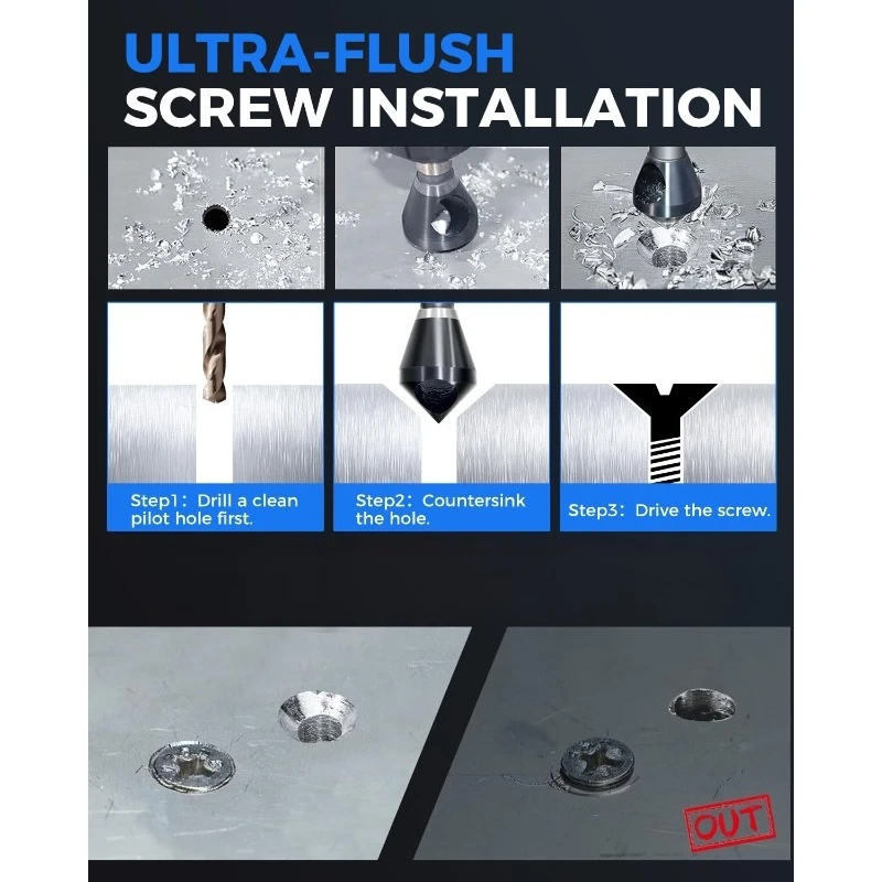 4 قطع من أداة الشطب المطلية TiAIN M35 لقمة الشطب 90 درجة مجموعة لقمة مثقاب للخشب والمعادن، شديدة التحمل