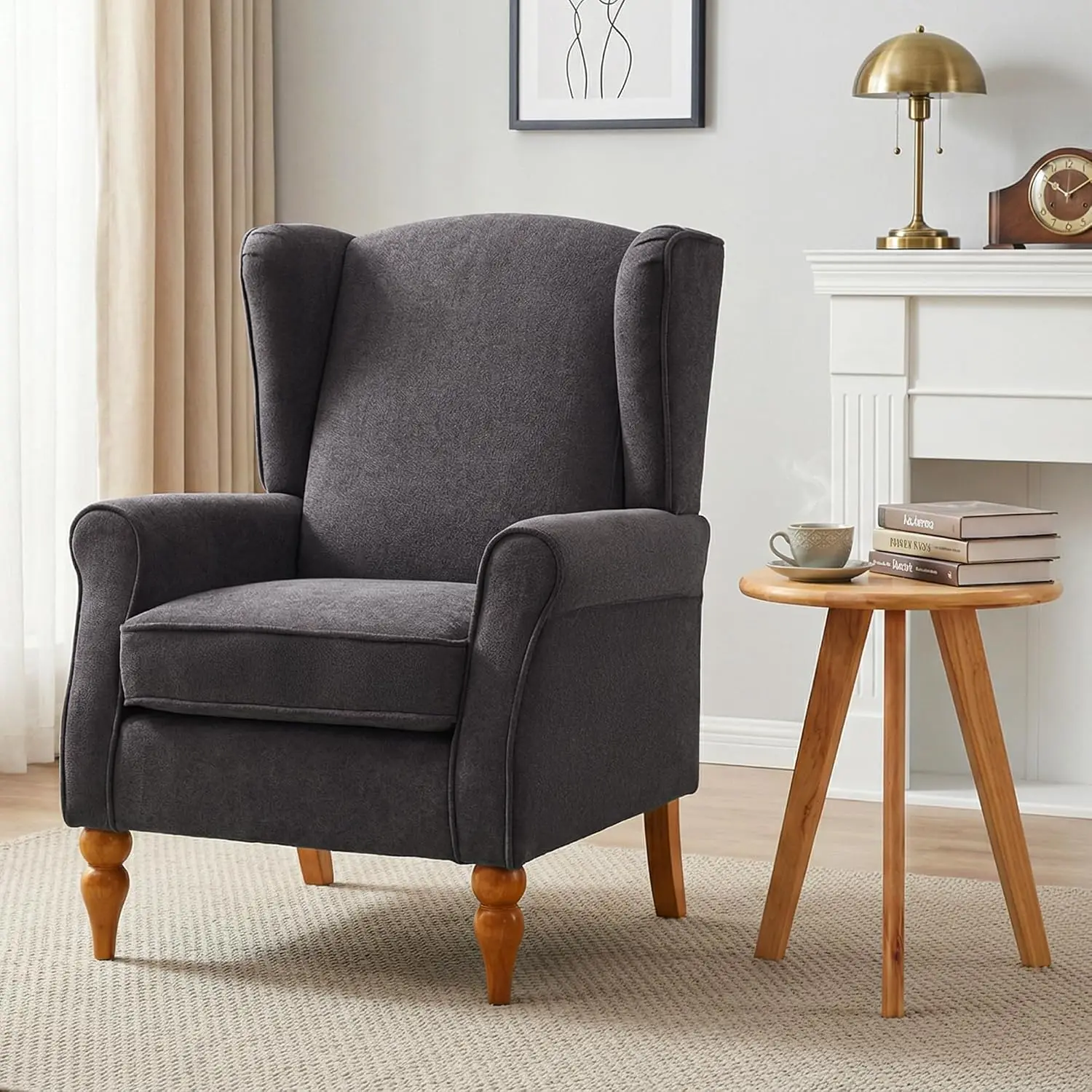 High Back Wingback Accent Chair, Modern Upholstered Armchair Comfy Reading Chair with Solid Wood Legs for Living, Customized