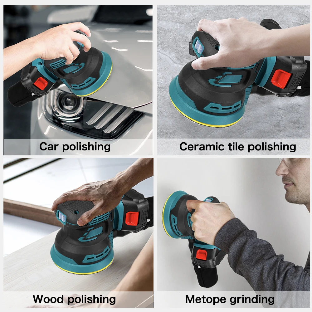 20V Wireless Square Base Electric Random Orbital Sander Polisher Tool Polishing Machine Grinder for Car Paint Care Rust Removal