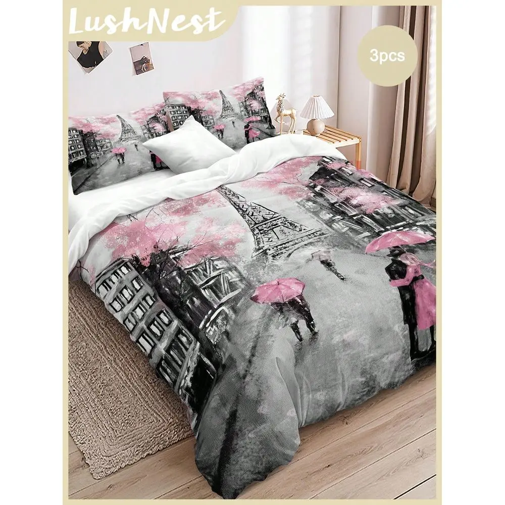 Conjunto de roupa de cama romântico com 3 peças, capa de edredom, 2 fronhas, edredom não incluído, decoração de quarto estilo francês, macio Mi