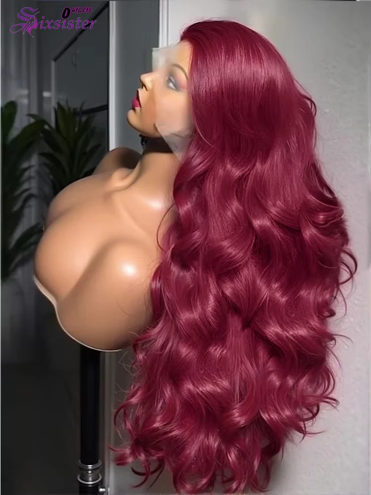 

220% 99J Бордовый 13x4 Прозрачный Парик Фронта Шнурка Объемная Волна Красный Цвет Парики Человеческих Волос Парик Фронта Шнурка 28 30 32 Дюйма Для Женщин