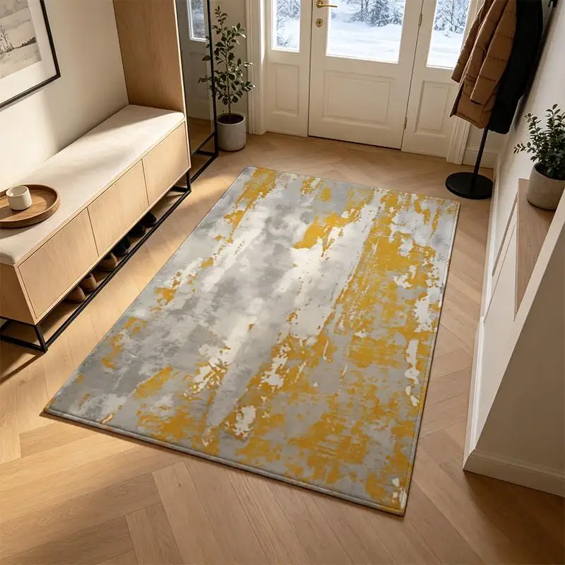 1 Piece Abstract Mustard Gray Brushstroke Style Carpet, Soft and Comfortable, All Seasons, lightweight and Easy to Maintain, Home Decor, Living Room Decor, Bedroom Decor, Entryway Decor, Winter, Autumn