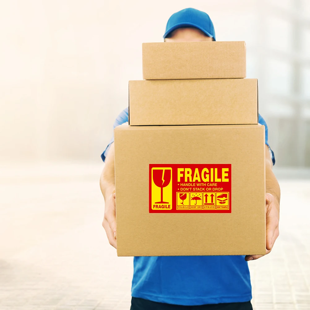

Fragile Warning Stickers Labels Packaging Handle Care Shipping Copper Plate Self Adhesive Practical Easy Paste Boxes Paper