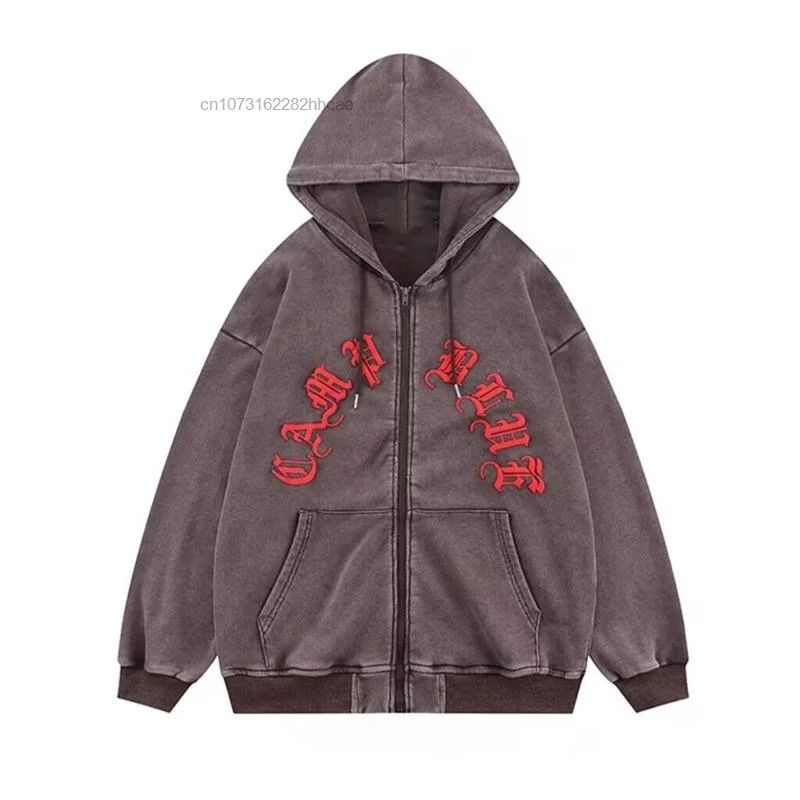 90s Vintage Cardigan Zip Up Hoodie Men And Women\'s Fashion Oversize Zipper Hooded Jacket Y 2k Hip Hop Grunge Sweatshirt Couple