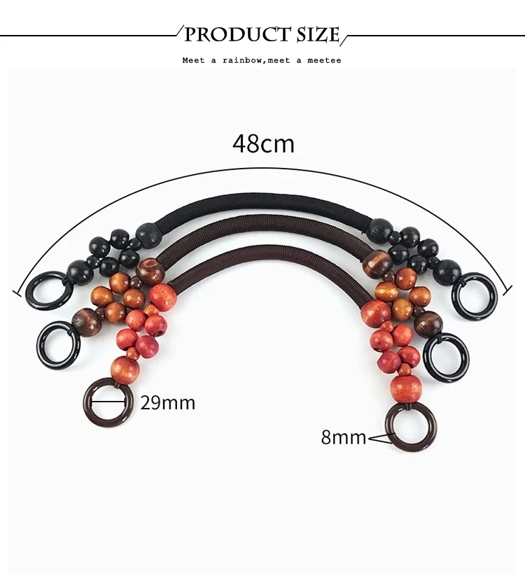 2/4Pcs 37/48cm Wooden Beaded Purse Frame Rope Wrapped Bag Handles for Crochet Beach Totes DIY Bags Making Replacement Supplies
