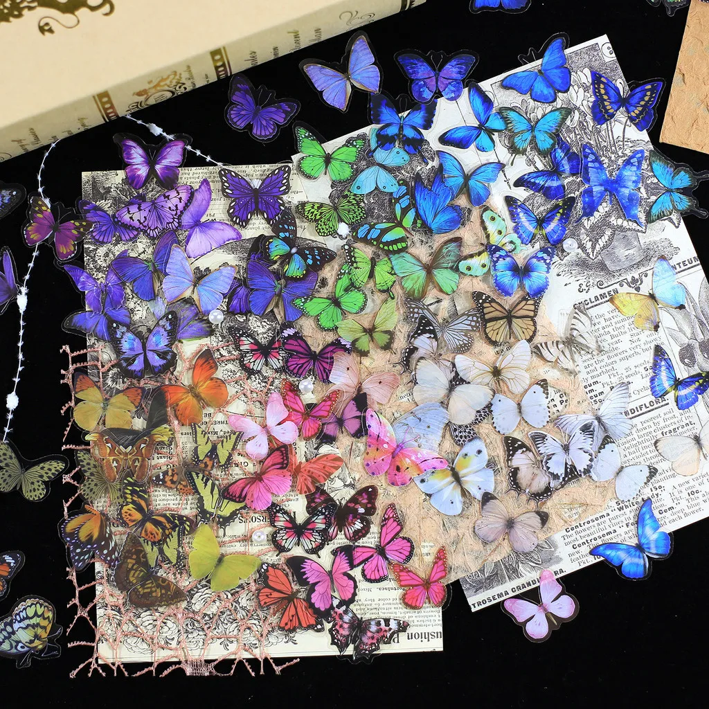 Journamm 40 pièces papillon autocollants mignon artisanat fournitures Collage indésirable Journal Scrapbooking fournitures autocollants école papeterie