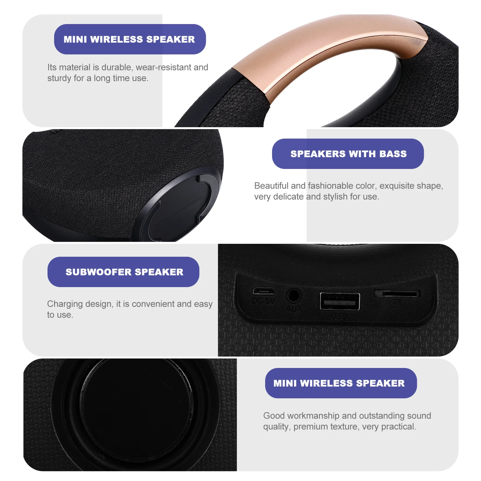 

1 pc Portable Speaker Compact Wireless Music Box Strong Bass High-Fidelity Sound Outdoor Travel Stylish Novelty