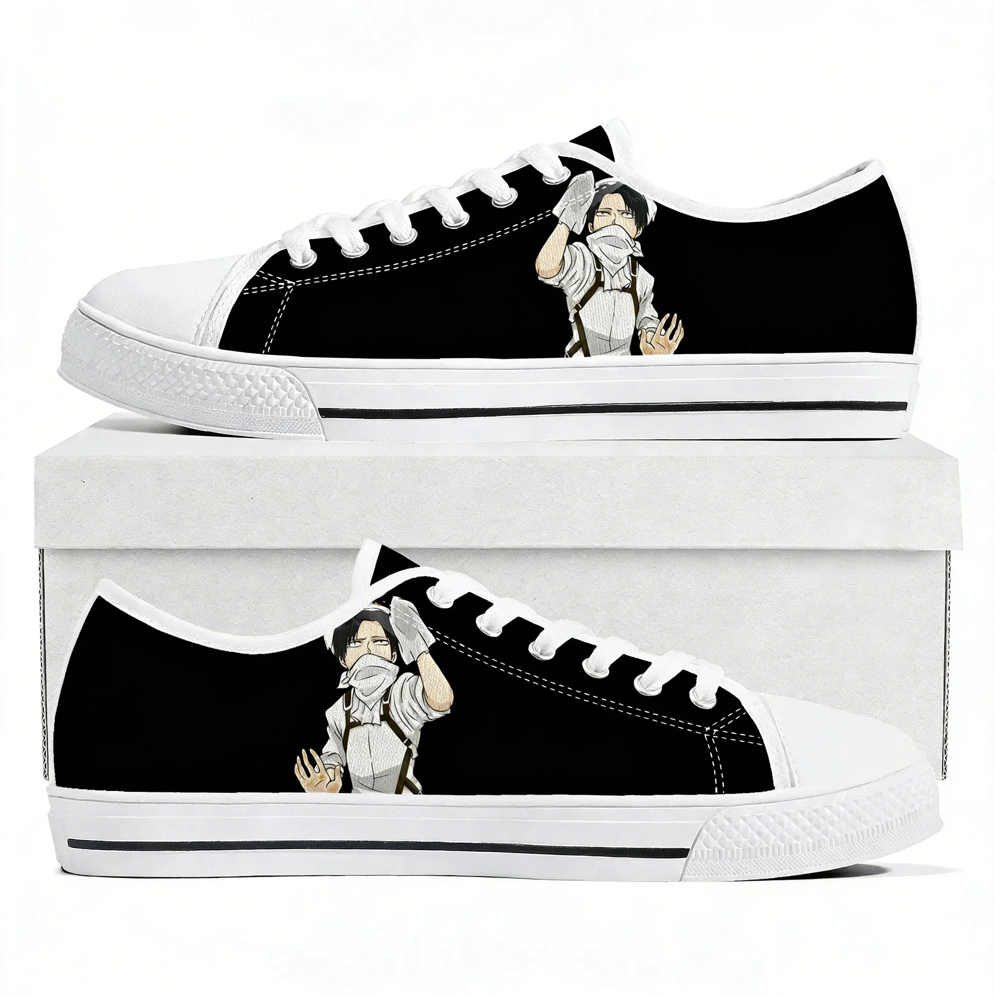 Anime Attack on Titan Levi Ackerman Low Top Sneakers High Quality Mens Womens Teenager Canvas Sneaker Couple Shoes Custom Shoe