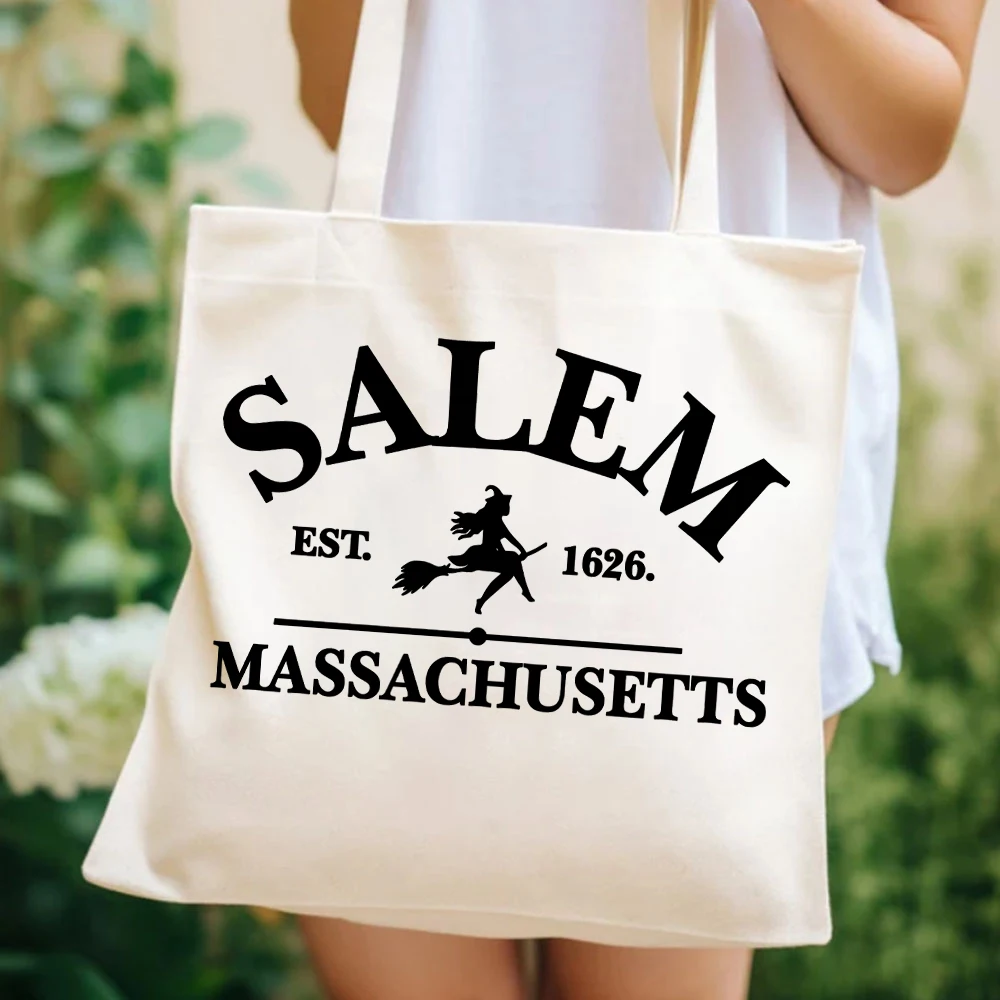 Salem Massachusetts Tote Bags Crewneck Halloween  Bags on Natural Color Gildan Hocus Pocus Women's Handbags Comfort Colours Bags