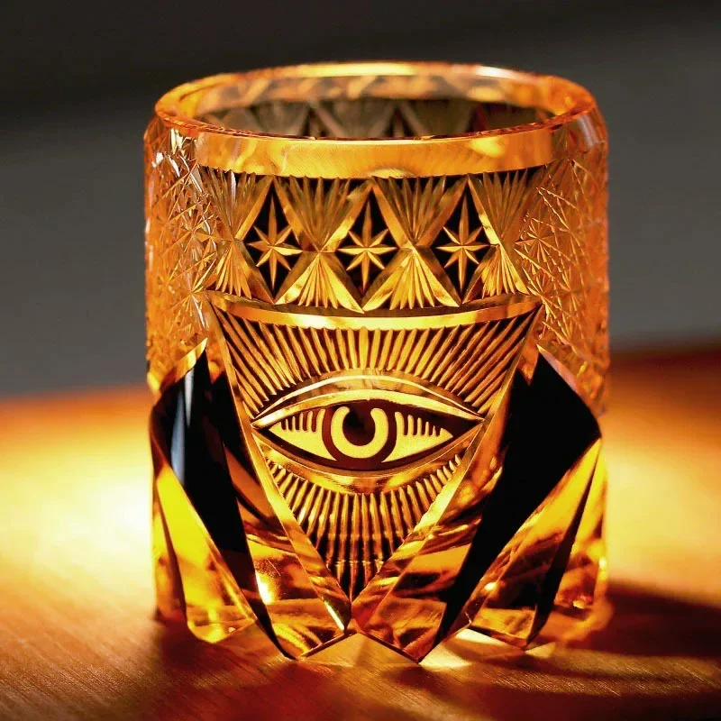 Eye Of God Crystal Whiskey Cup EDO Kiriko Wine Glass Luxurious Illuminati Power Symbol Rock Tumbler Whisky Brandy