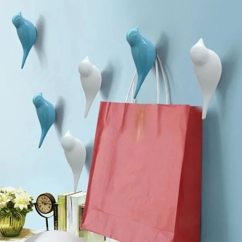 Creative Bird Wall Hooks Resin Wood Grain 3D Animal Coat Hanger Single Hook For Bedroom Door Wall Home Decoration Accessories