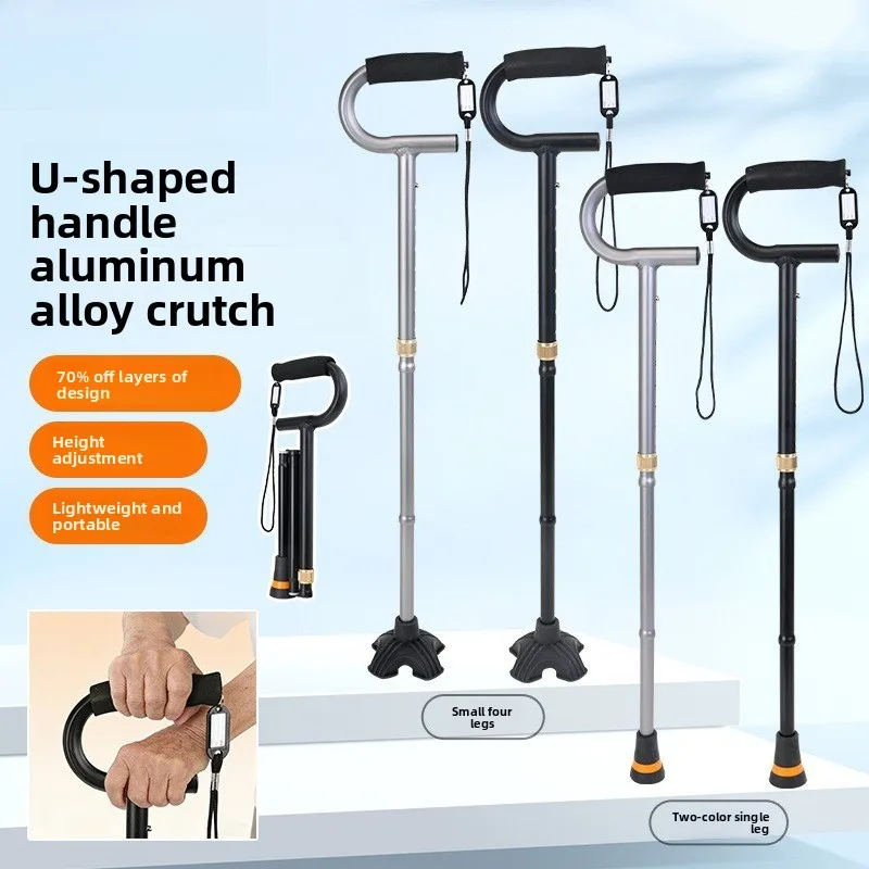 Multifunction Walking Stick Trekking Poles Telescopic Fold Crutches Hiking Stick Crutch Elderly Metal Stick Walking Cane Outdoor