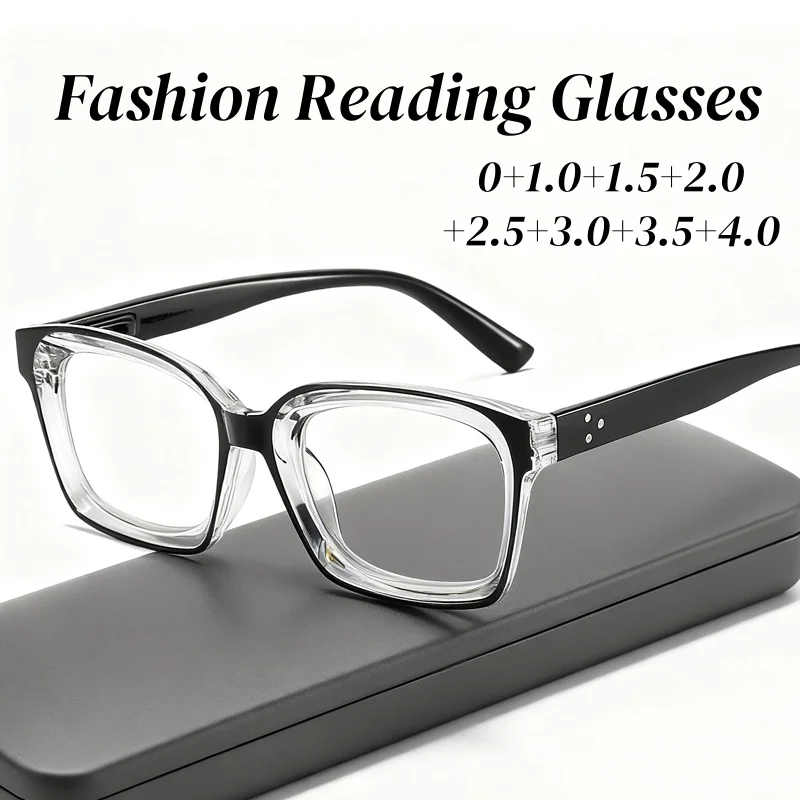 

Unisex Anti-blue Reading Glasses Trendy Large Square Far Sight Eyeglasses with Plus Diopters Presbyopia Eyewear for Men Women