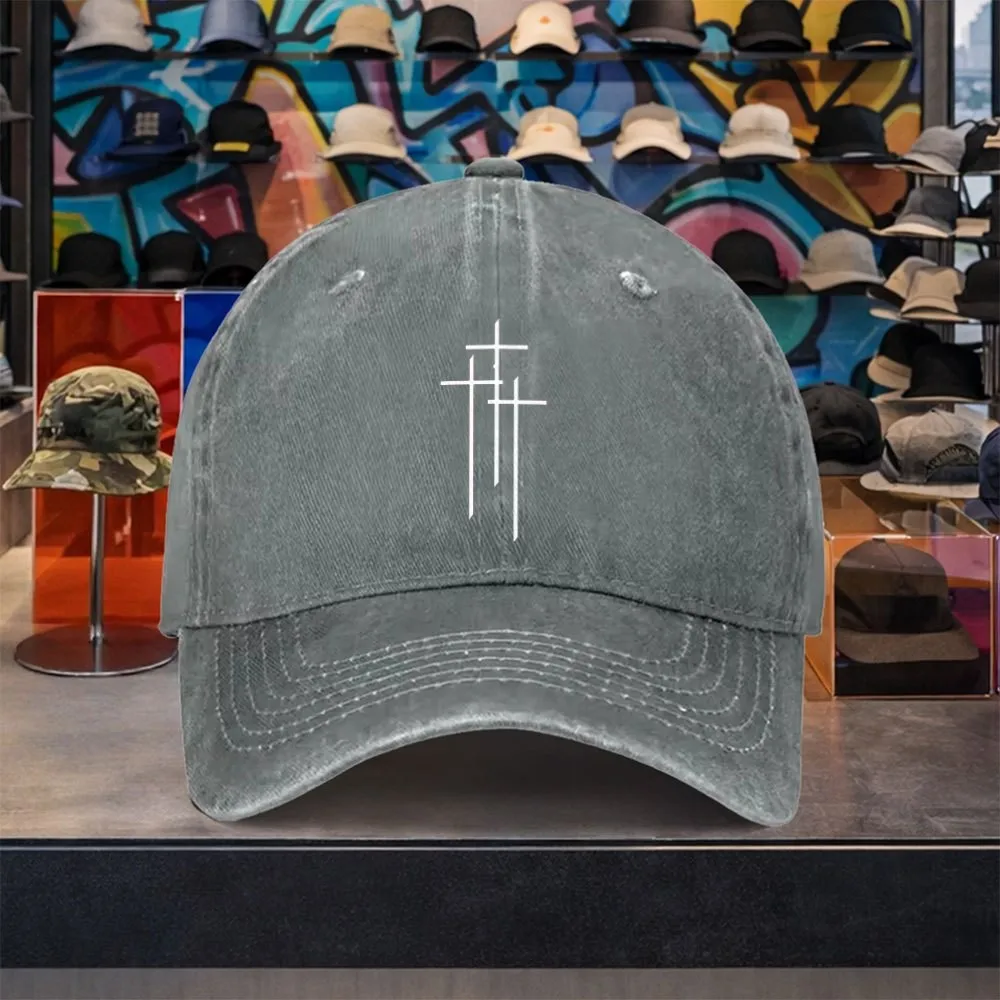 Cross Pattern Baseball Cap Unisex Vintage Washed Cotton Hat for Outdoor Travel Casual Wear