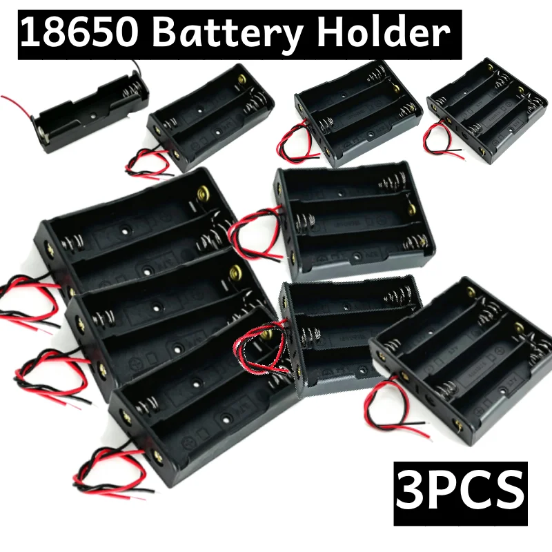 3PCS 18650 Battery Storage Box Case DIY 1/2/3/4 Slot Way DIY Batteries Clip Holder Container with Wire Lead Pin