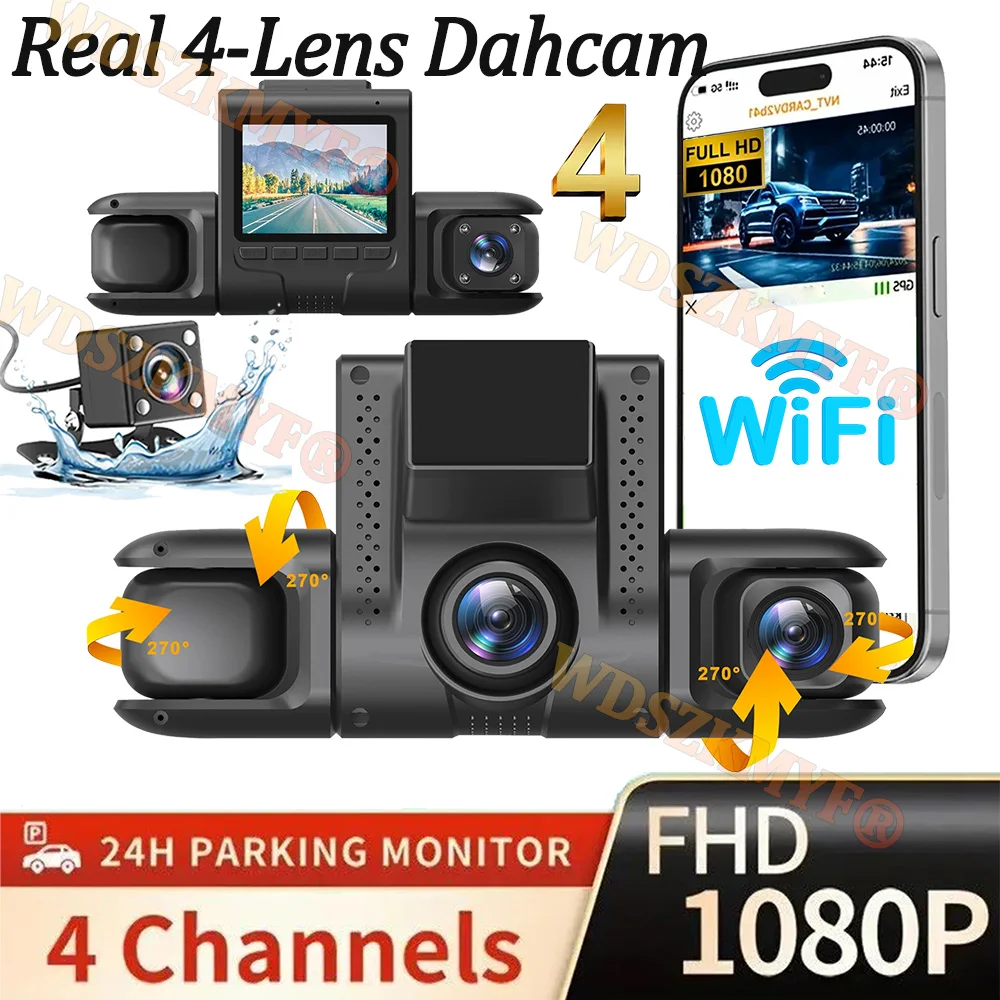 

360° Car Camera 4Lens 1080P WIFI & APP Dash Cam 24H Parking monitor Video Recorder Car DVR Front Rear View Camera Black Box