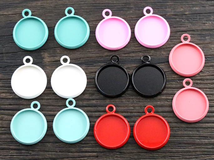(New Colors) 20pcs/lot 12mm Inner Size 8 Colors Plated High Quality Iron Material Cameo Setting Pendant Tray,Fit 12mm Cabochons