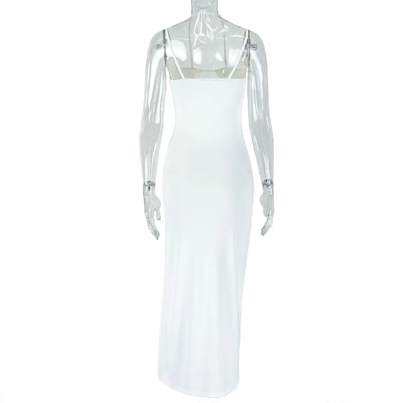 STILVOLLE DAME Cut Out Maxi Kleid 2025, Sommer Frauen Spaghetti Strap Backless Bodycon Sexy Club Party Hohe Split Vestidos De Festa