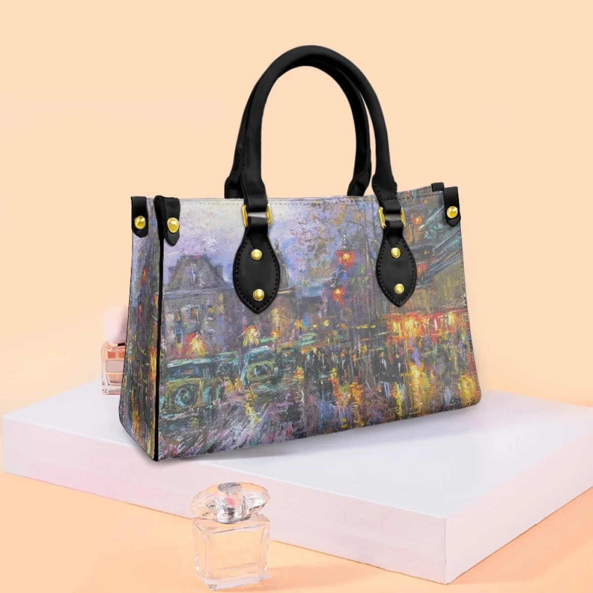 

Retro Style Oils Night Scene Ladies PU Handbags Color Rich Women's Shoulder Bag Vacation Female Side Bags 2022 Original