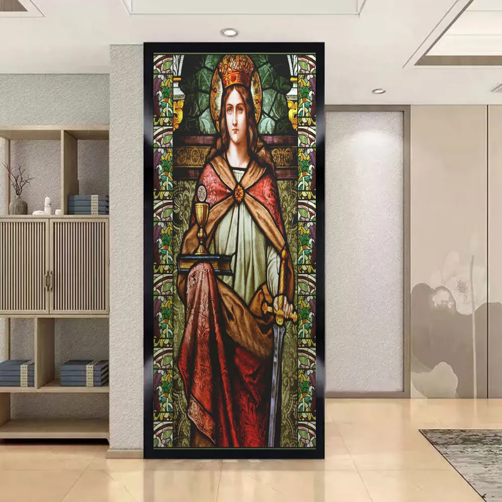 Window Privacy Film UV Blocking Heat Control Glass Static Cling Church Pattern Decorative Semitransparent Glass Sticker