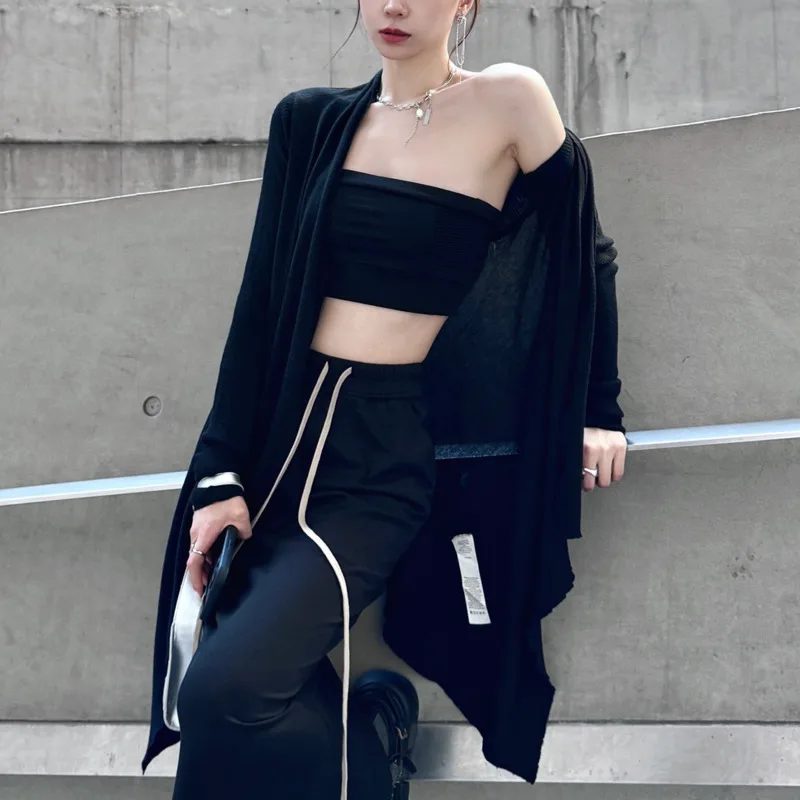 HKSH Thin Sweater Cardigan For Women Autumn New Solid Color Knitted Shawl Long Sleeve Elegant Tide Chic High Street Coat HK10737