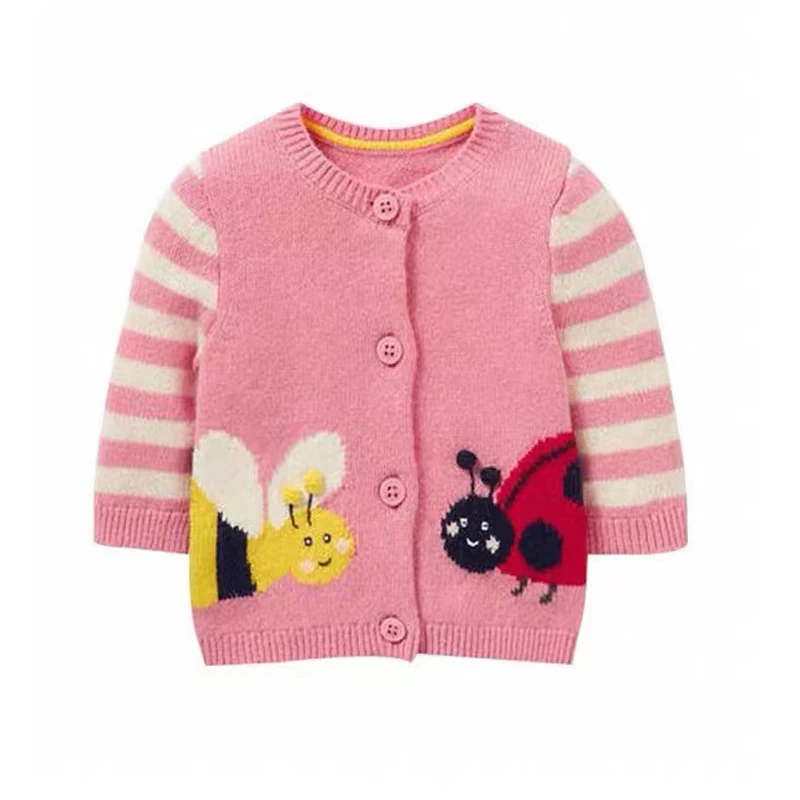 Little maven 2024 Autumn Clothes Baby Girls Sweater Coat Lovely Little Bee Cartoon Children Sweater Cardigan for Kids 2-7 year