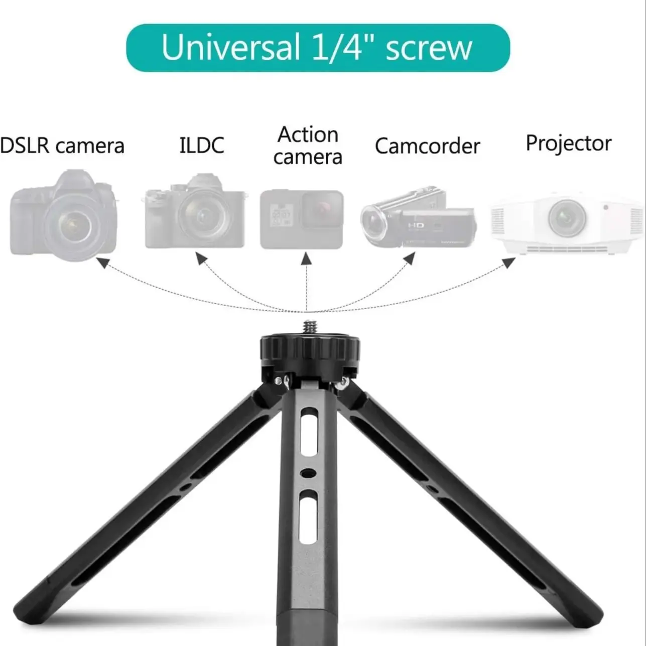 Mini Metal Tripod 4 Level Height Adjustable Desktop Stand Tripod with 1/4 inch Screw for DSLR ILDC Camera Camcorder Projector