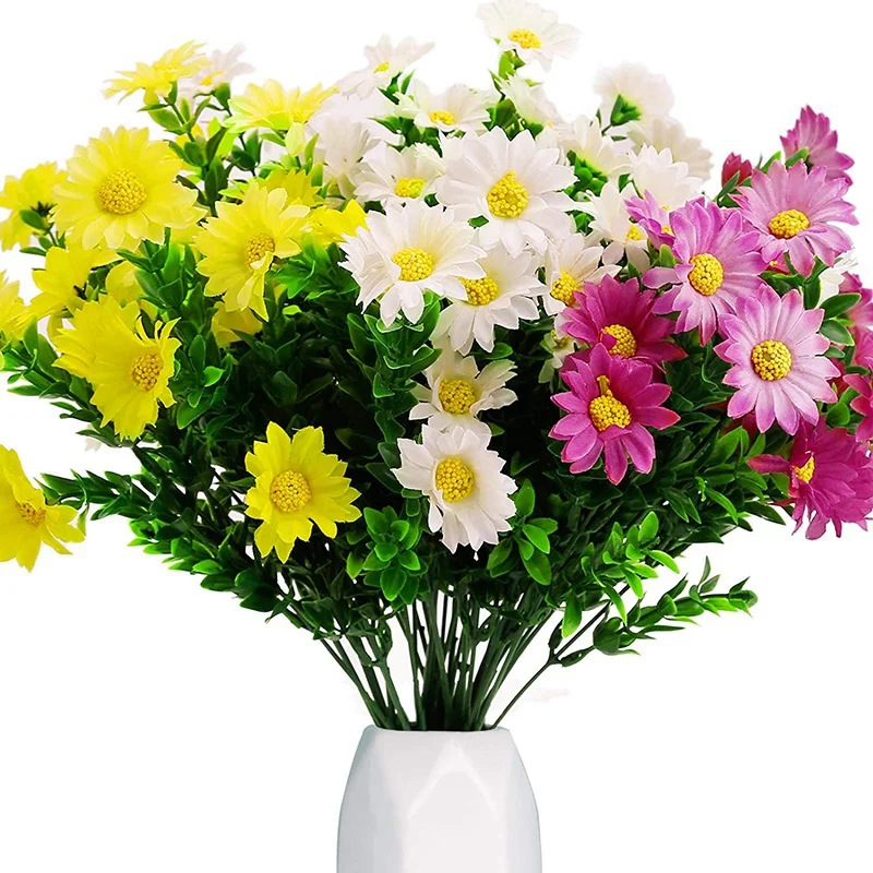 10 Bundles Daisies Artificial Flowers Fake Colorful Daisy Plant UV Resistant Greenery Shrubs Plants for Indoor Outdoor