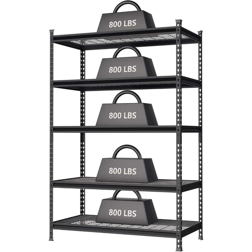 

5-Tier Metal Shelving Unit, 48”W x 24”D x 72”H, Heavy Duty Adjustable Storage Rack, 4000 lbs Load Capacity (Total)