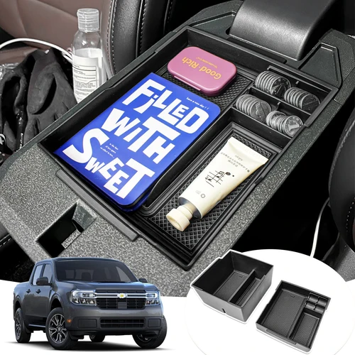 Organizador de consola central de 2 piezas para camioneta Ford Maverick, caja de almacenamiento de doble capa con reposabrazos, ABS, accesorios para coche, 2023, 2024, 2025