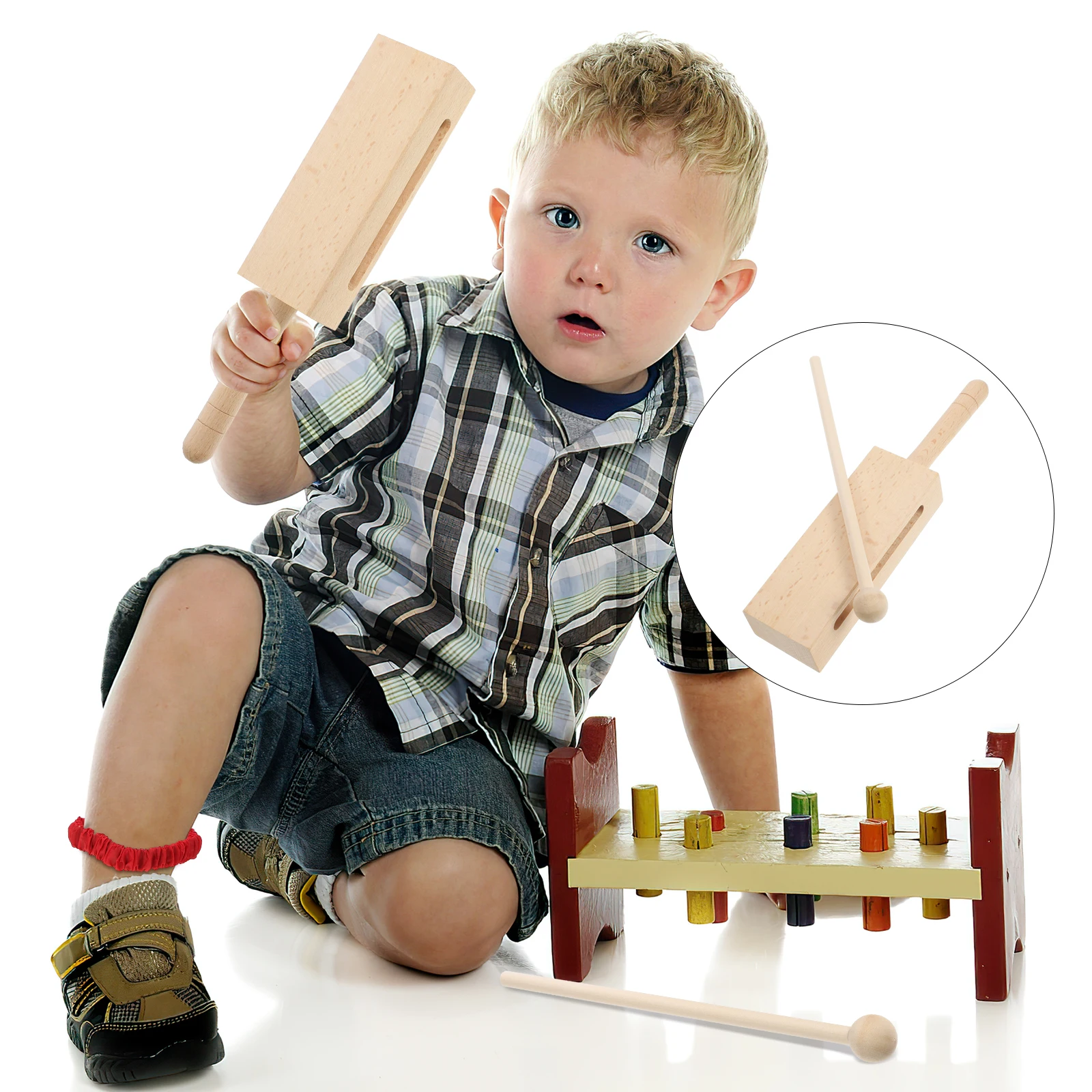 

1 Set Wooden Percussion Instrument Wood Block Mallet Durable Handle Professional Sound For Adults Beginners Rhythm Sticks Hand